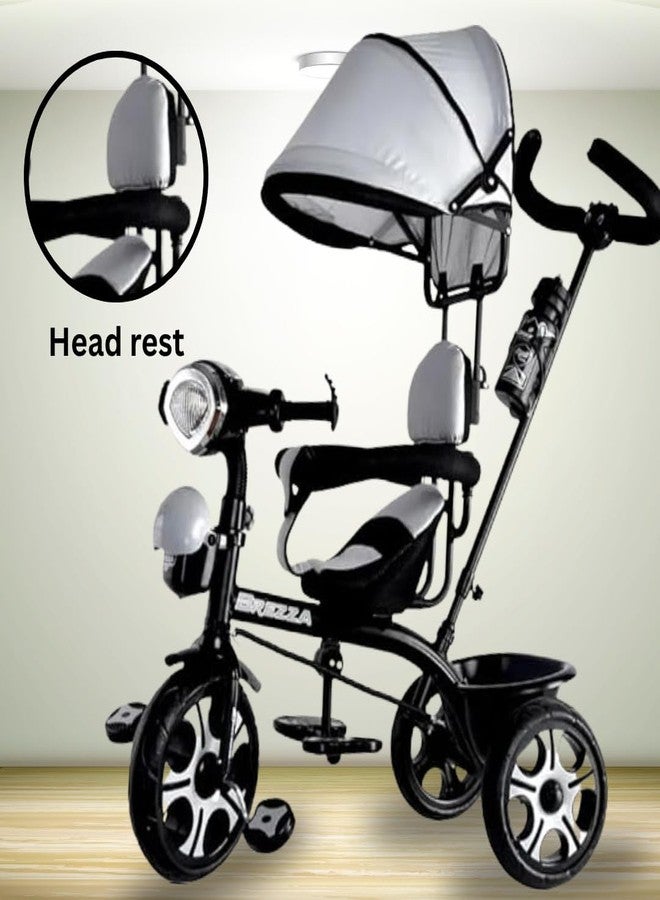 Maanit Kids Tricycle with Canopy & Dual Storage Basket - Toddler Bike with Parental Handle Control, Safety Guardrail & Comfort Seat - Trike for Ages 1.5-5 Years (White) - Image 5